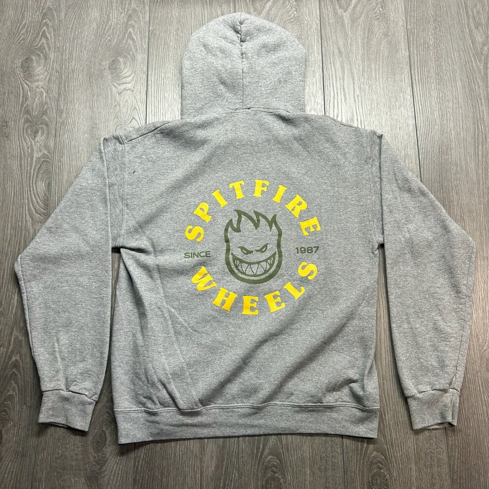Spitfire Wheels Hoodie Mens Medium Gray Bighead Logo Skateboard Pullover Y2K